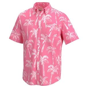 Huk Fishing Tropical Pink Palm Print Men's Shirt